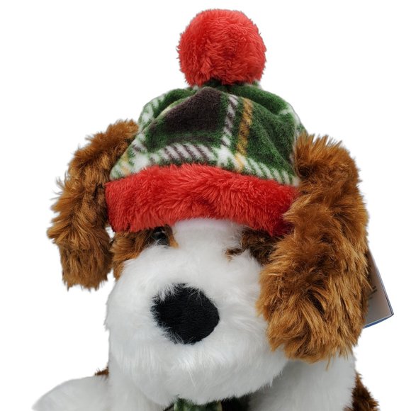 St Jude Quinn Puppy Dog Plush Stuffed Animal Toy Sitting Plaid Hat Scarf Paws - Picture 1 of 10